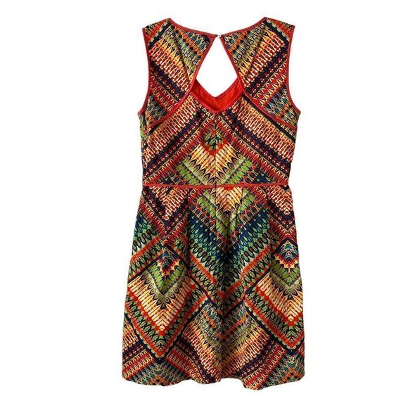 Ellen Tracy colorful a-line sleeveless dress boho print pockets keyhole back - Picture 7 of 16